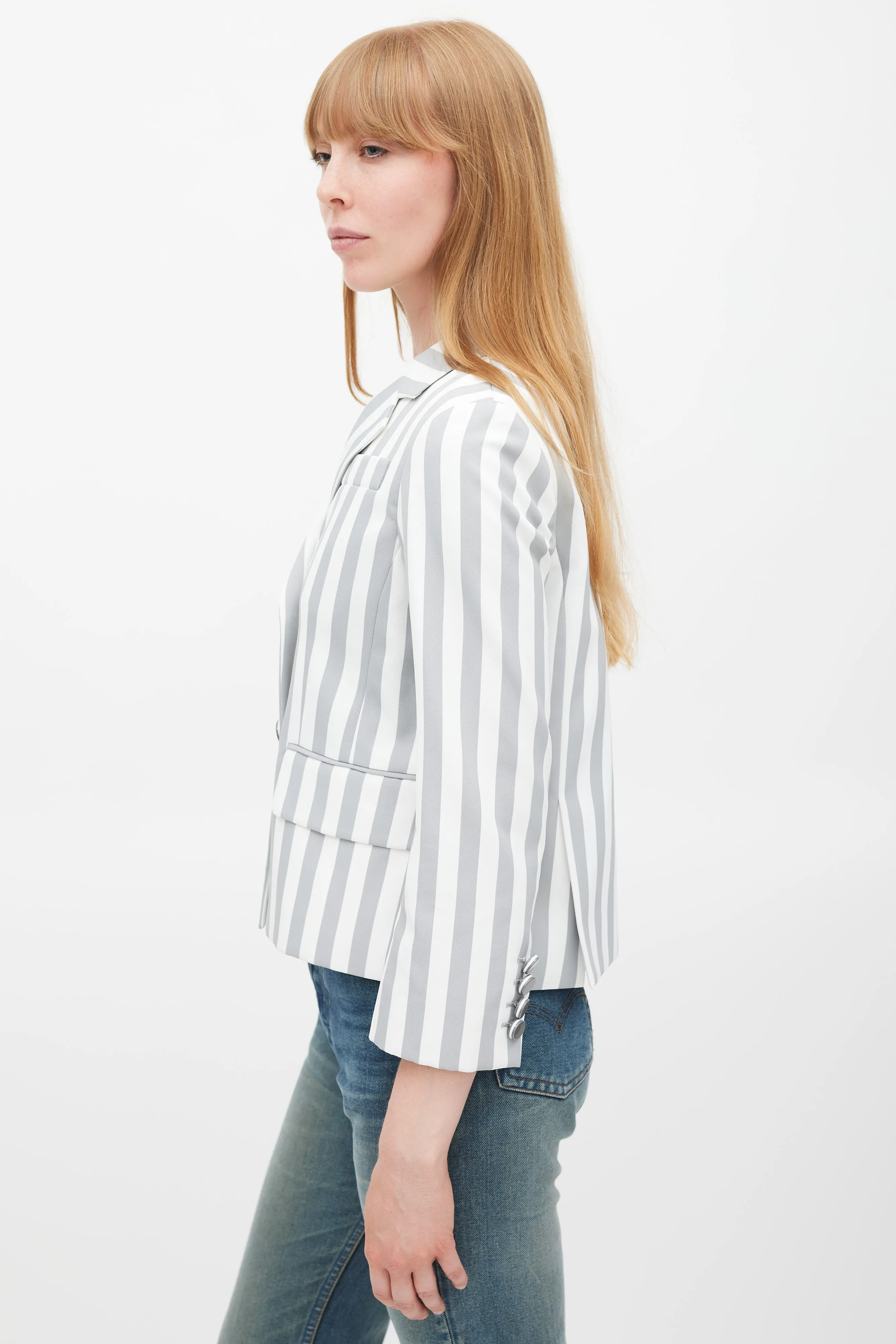 White & Grey Striped Blazer