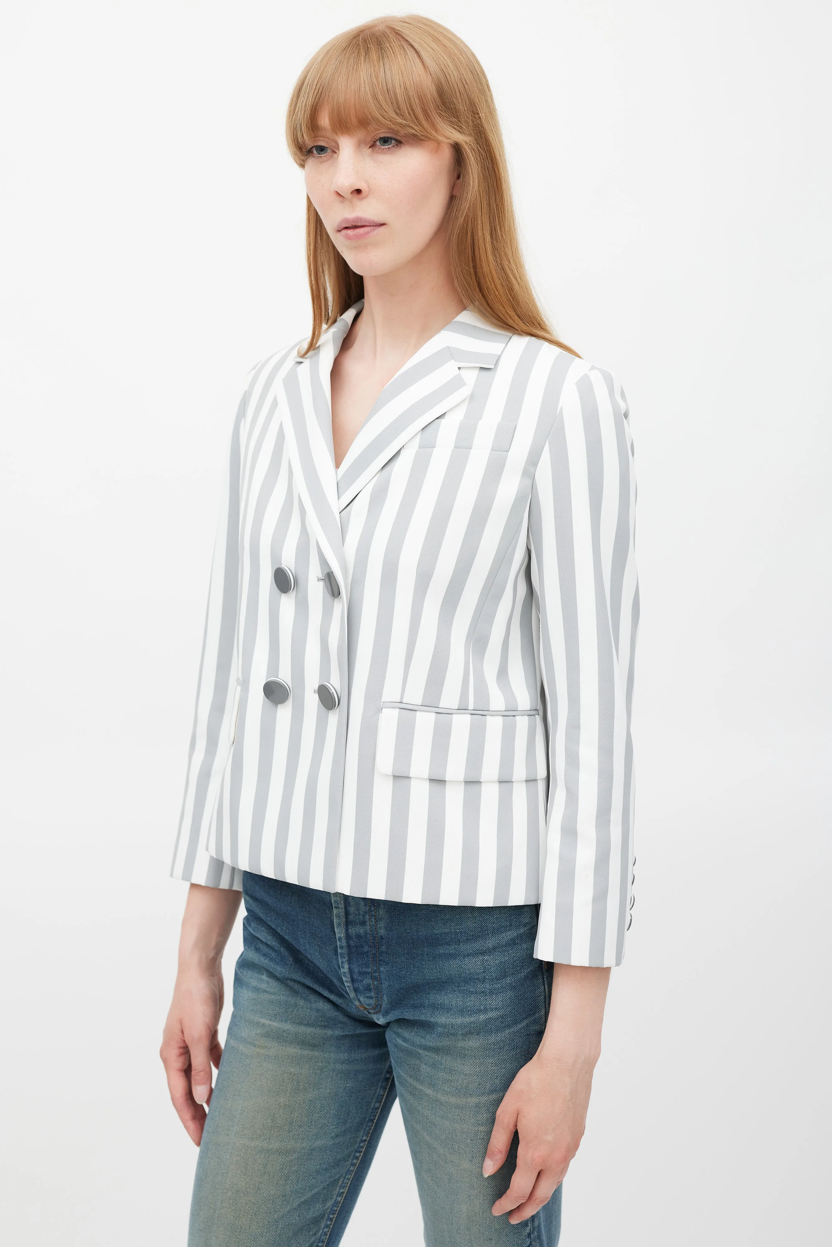 White & Grey Striped Blazer