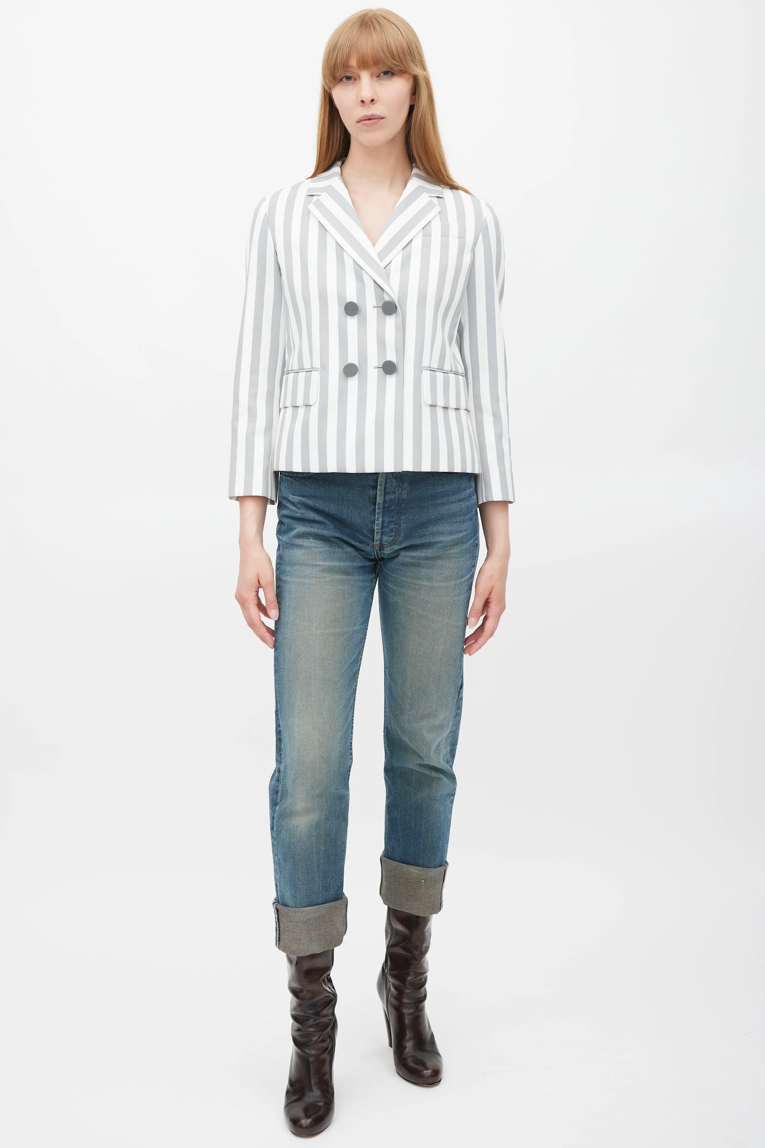 White & Grey Striped Blazer