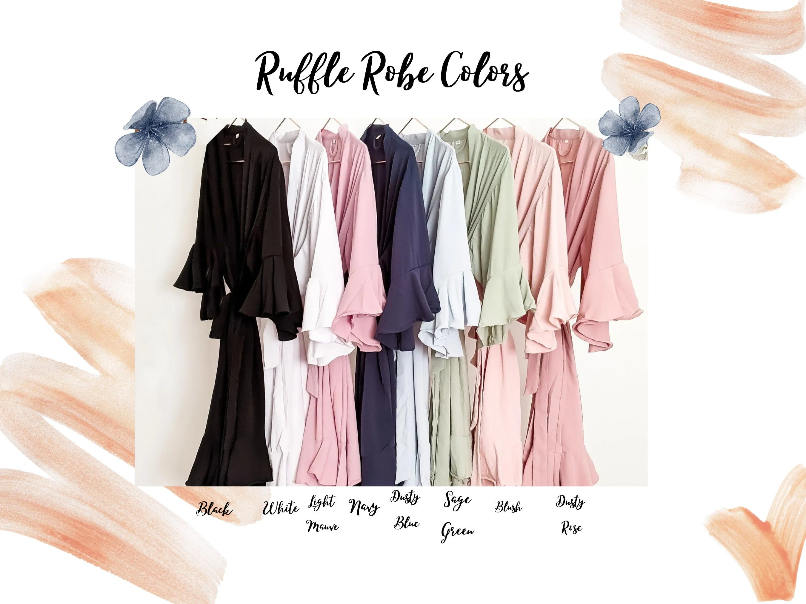 White Ruffle Robes for Bridal Party,  Bride Robe personalized, Silk Robes for Bridesmaids, Satin Robes Personalized