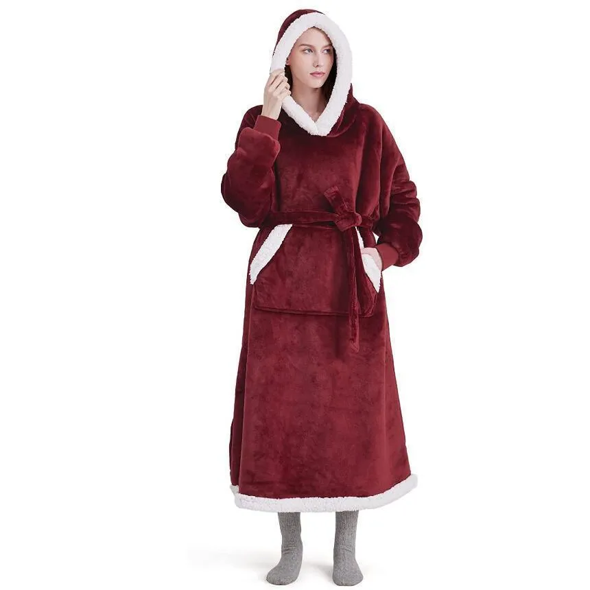 Winter Hoodie Fleece Robe With Button Design Oversized Pullover