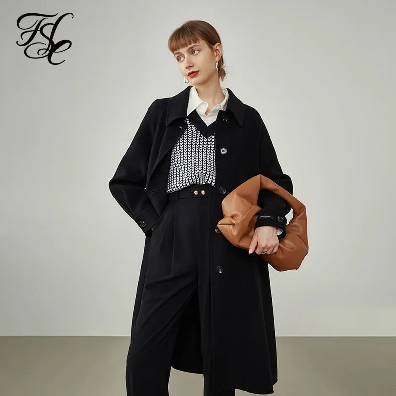Women Mid-length Double-sided Woolen Coat Gentle Wind Skirt Type Creamy White 100% Wool Coat Commuter Simple Jackets