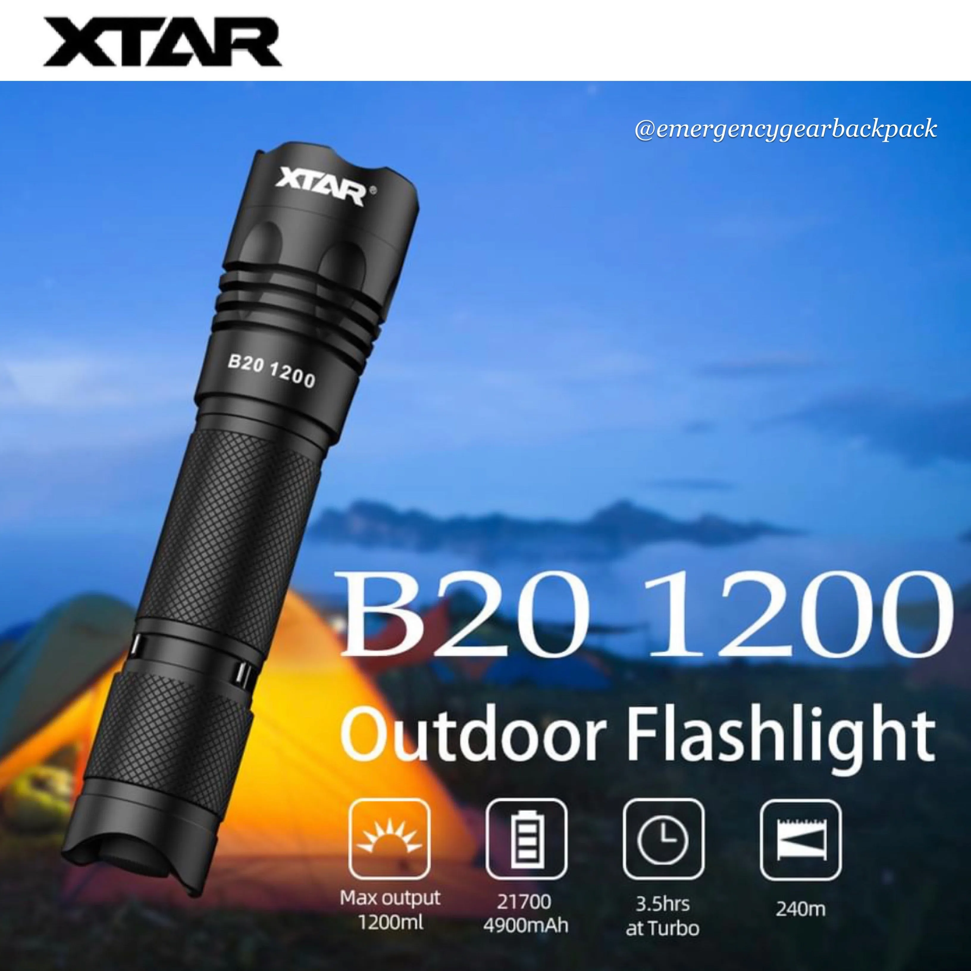 XTAR B20 1200 Sports Flashlight 1200LMS 240M