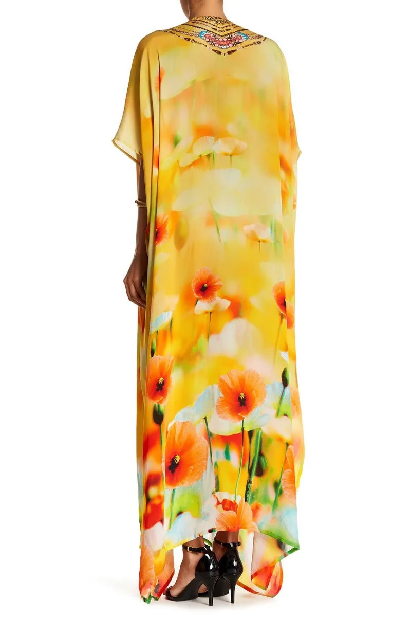 Yellow Kaftan Dress Floral Print