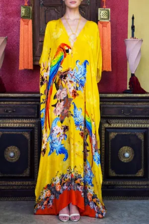 Yellow Kaftan Tropical Print