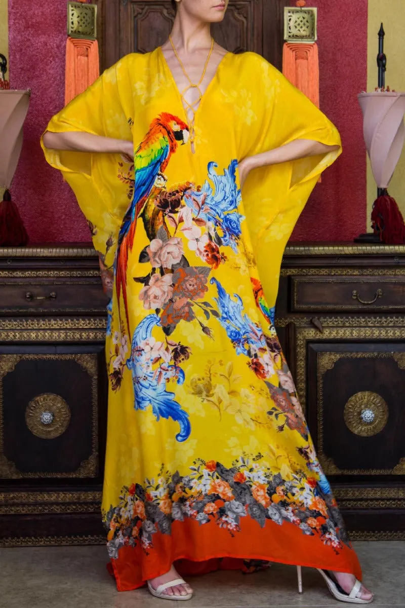 Yellow Kaftan Tropical Print