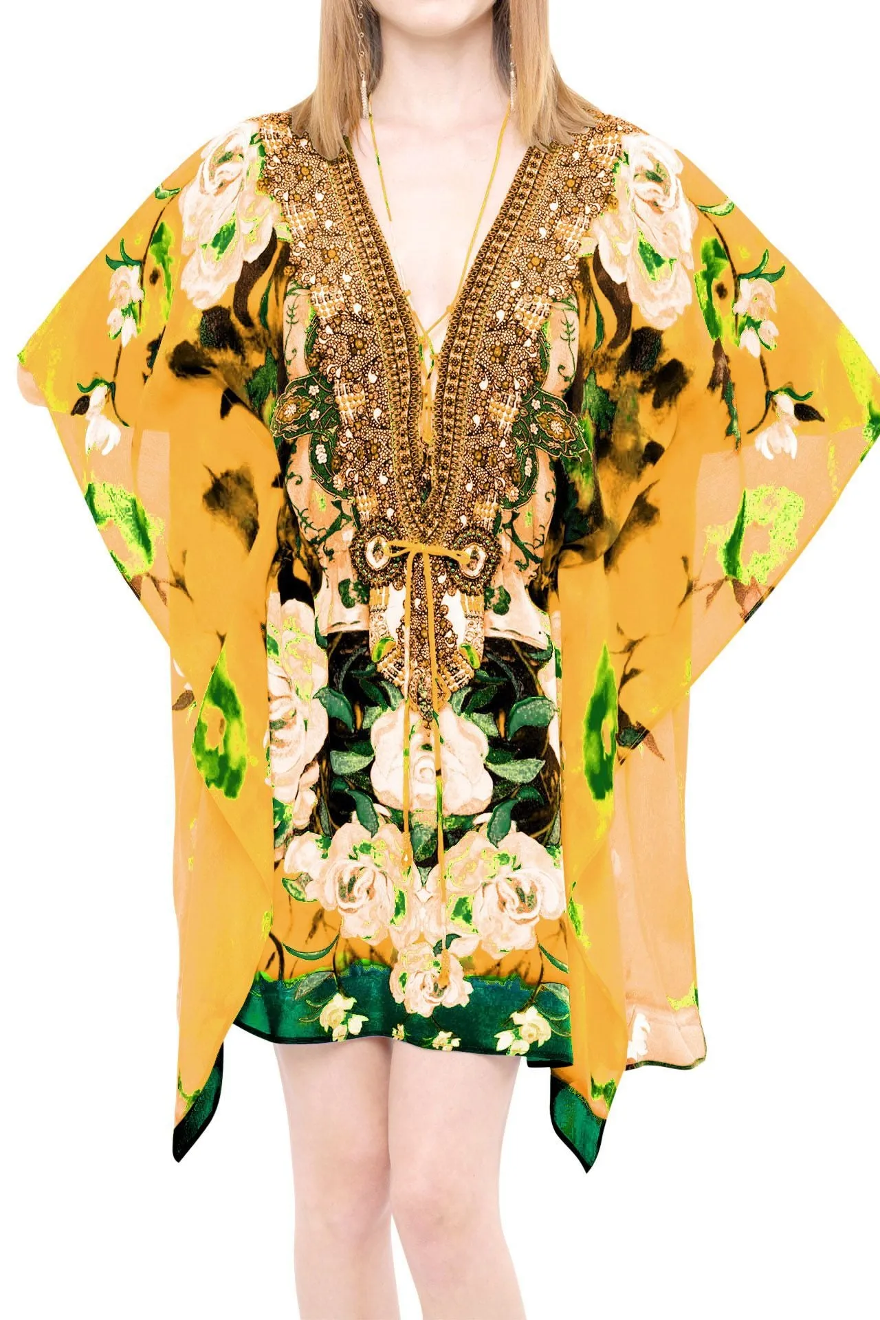Yellow Short Kaftan Floral Print