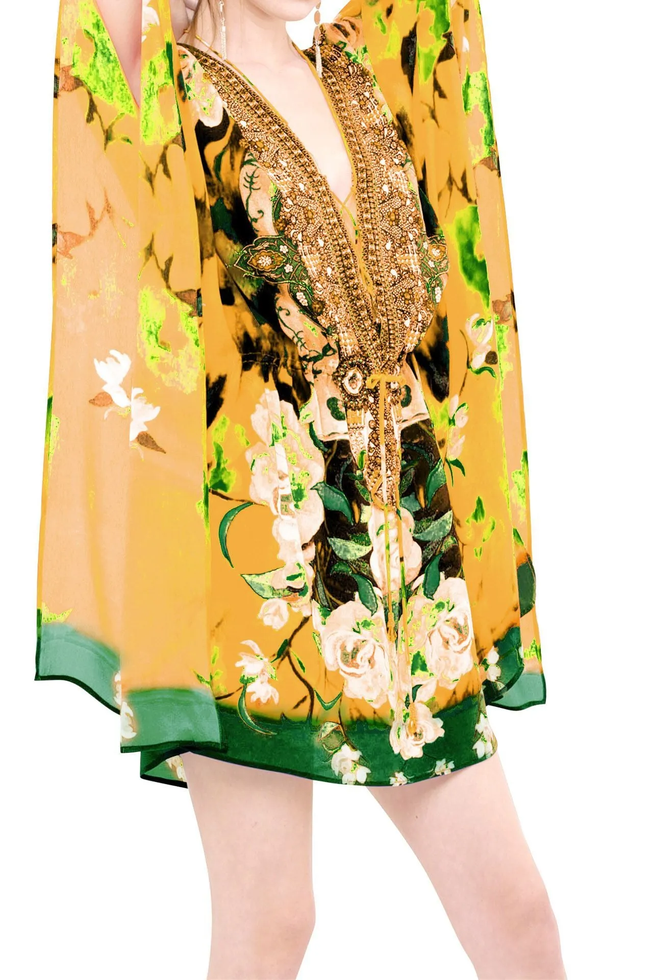 Yellow Short Kaftan Floral Print