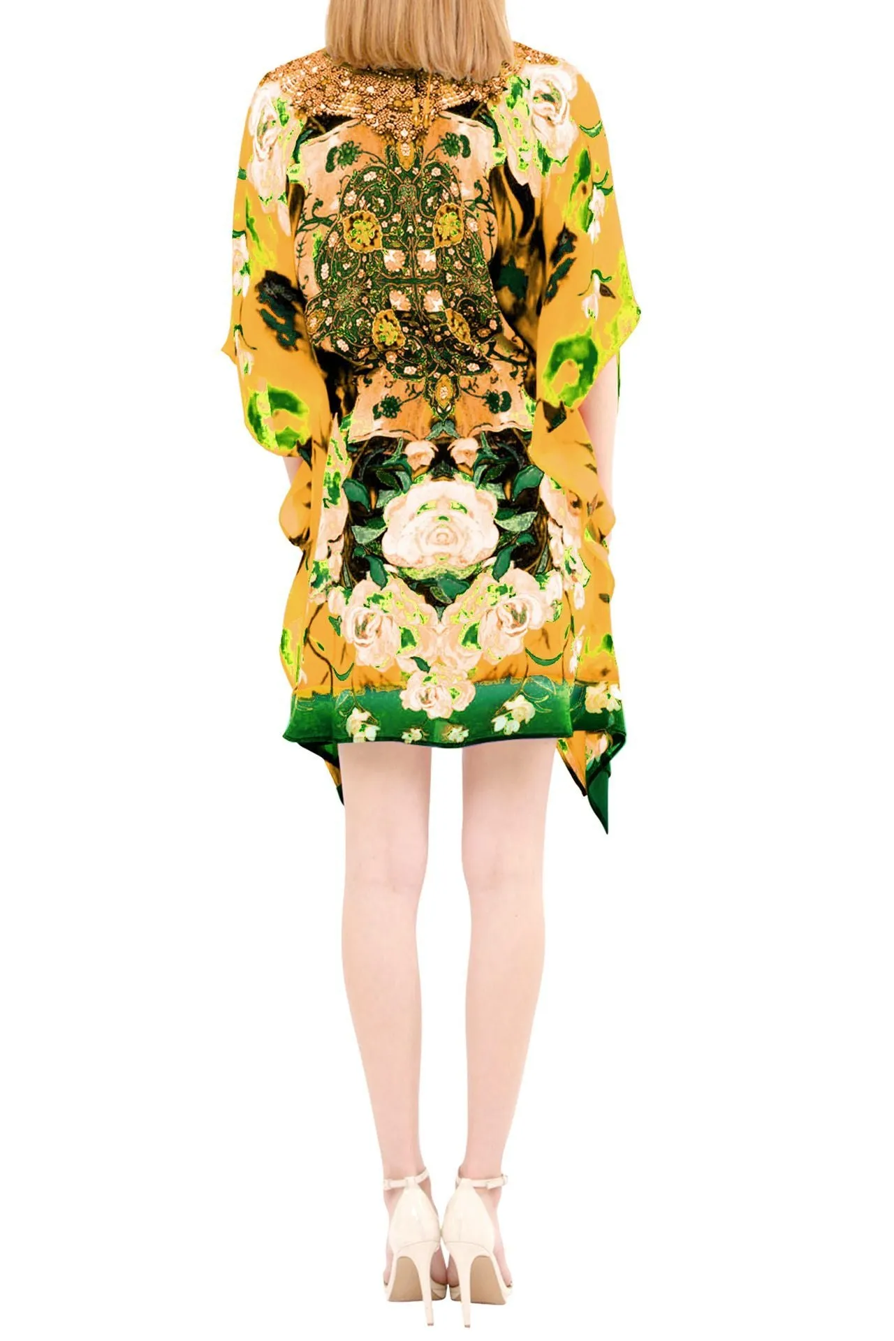 Yellow Short Kaftan Floral Print